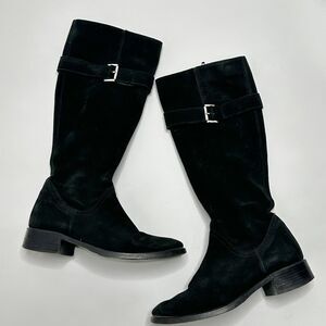 Sundance Womens Italy Italian Black Buckle Suede Knee Boots Zip Sz EUR 37 US 6.5